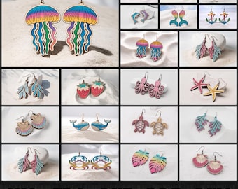 Ocean Vibes Earrings Svg Bundle Laser Cut, Ocean Life Earrings Svg Laser Cut, Earrings Glowforge Laser Cut, Summer Beach Jewelry Laser Cut