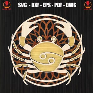 Cancer Zodiac Sign 3D SVG Laser Cut, Multilayer Cancer Mandala Cutting, Laser Cut Zodiac Signs, Layered Horoscope Cancer Mandala Design