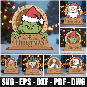 Kerst countdown adventskalender lasergesneden bundel, grappige kerstversiering, Xmas staan lasergesneden, kerst Glowforge Svg