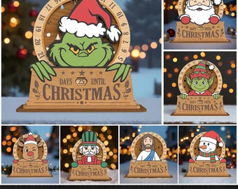 Kerst countdown adventskalender lasergesneden bundel, grappige kerstversiering, Xmas staan lasergesneden, kerst Glowforge Svg