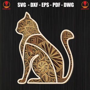 Cat Multilayer Svg Laser Cut, 3D Cat Mandala Plywood Home Decor, Cat Svg for Cricut, Multilayer Kitty Spring Cut File for Laser Cut