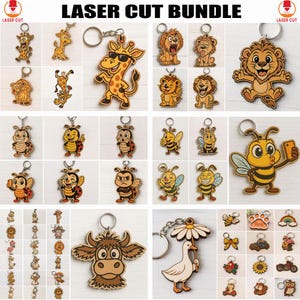 Lustiges Tier Mega Bundle SVG Laser Cut, süßer Marienkäfer, lustiger Löwe SVG, Giraffe Schlüsselbund Schnitt, Honigbiene SVG geschnitten, Cartoon Bauernhof Dschungeltiere