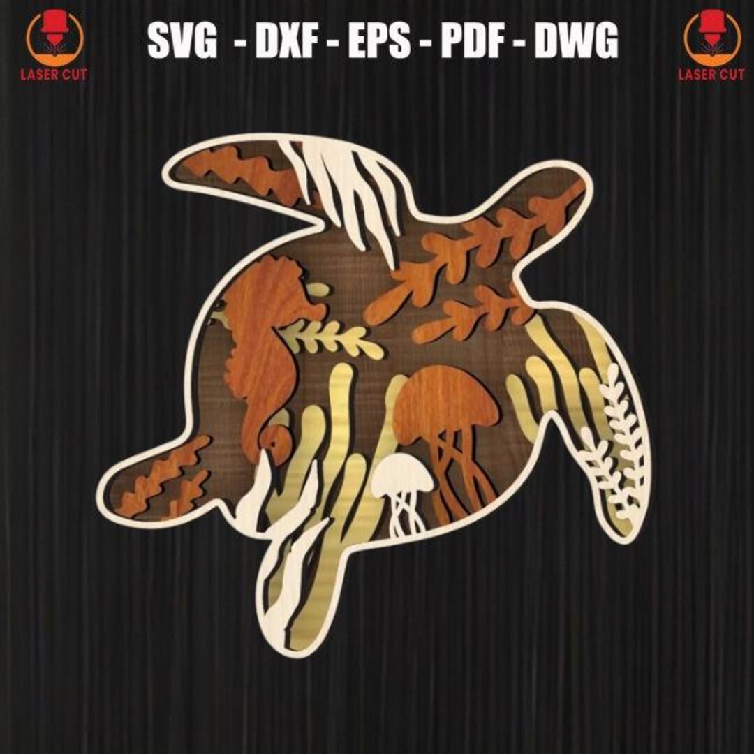 Sea Turtle Multilayer SVG File, 3D Ocean Animal Laser Cut Design ...