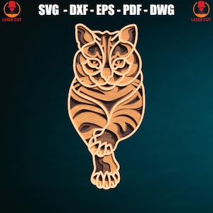 Multilayer Cat Laser Cut Svg File, 3D Layered Cat Cutting, Wood Wall Art Decor Laser Cut, Multilayer Laser Cut Animal, Cat Lover Gift Idea