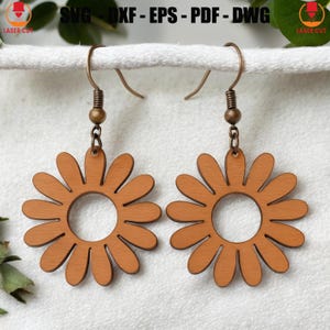 Hollow Daisy Earrings Svg Laser Cut, Wildflower Earring Svg Laser, Hoop Daisy Earring Cutting, Engraving Wood Flower Earring Svg Laser Cut