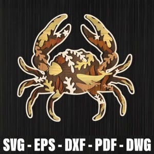 Seekrabbe Multilayer-Svg Laserschnitt, Krabbe Mandala Sperrholz geschnitten Wohnkultur, Ozean Meerestier Wohnkultur Schneiden, CNC bereit Vektor-Kunst