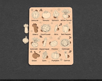 Vegetable Puzzle for Kids, Montessori Learning Board Svg (Digital Download)