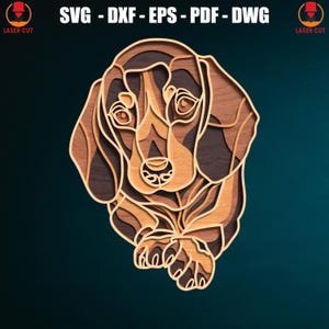 3D Dachshund Dog Mandala Svg Laser Cut, Dachshund Wooden Decor, Multilayer Laser Cut Design for CNC, Wall Art, or Plywood Decor, Dog Laser