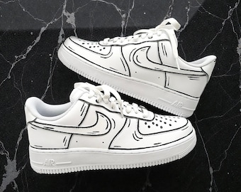 Custom Comic Black & White Air Force 1, Personalized Cartoon Style AF1, Hand Painted Shoes