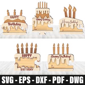 Birthday Gift Card Holder Bundle Laser Cut,  Happy Birthday Svg Laser Cut File, Birthday Cake Gift Laser Cut, Happy Birthday Cupcake Svg Cut