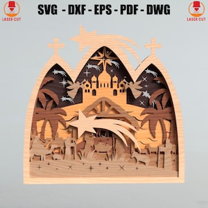 Christmas Nativity Scene 3D Laser Cut, Multilayer Wood Christmas Nativity Scene Files, Nativity Scene Miniatures Candle Holder Laser Cut