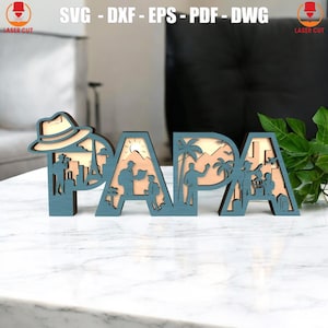 Papa 3D Reise-Thema geschichtetes Zeichen Laser geschnitten, Papa Multilayer Camping svg Laser-Schnitt, Laser geschnitten Holz Vatertag Zeichen, Wandern Familie 3D svg