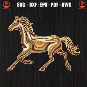 Multilayer Galloping Horse Svg Laser Cut File, 3D Horse Mandala Decor Laser Cut, Multilayer Horse Running Laser, Farm Horse Plywood Cutting