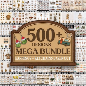 Mega Bundle Earring Keychain Laser Cut, Wooden Jewelry Laser Cut Designs, Boho Earring & Keychain Cutting Files, Christmas Laser Cut