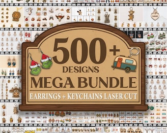 Mega Bundle Earring Keychain Laser Cut, Wooden Jewelry Laser Cut Designs, Boho Earring & Keychain Cutting Files, Christmas Laser Cut
