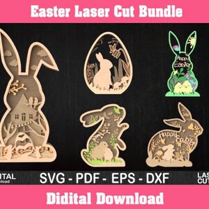 Easter Bunny Layered SVG Bundle, Cute Easter Egg Laser Cut Files Flower Bunny SVG, Floral Rabbit Multilayer, Bunny Egg Ornaments Svg