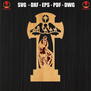 Christian Cross Sign Svg File, Jesus Cross Laser Cut File, Nativity Jesus on The Cross Svg Laser Cut, Christian Cross Svg File with Jesus
