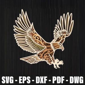 3D Eagle Multilayer Svg Laser Cut, 3D Eagle Mandala Plywood Laser Cut, Mandala Eagle Wooden Wall Decor Design for Cricut, Eagle Laser Cut