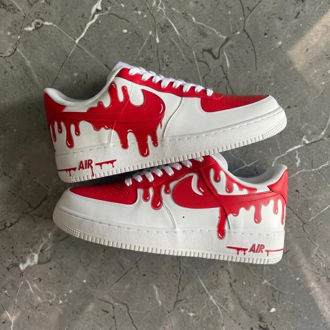 Custom Af1 Drip Hand Painted Red Drip Air Force 1, Custom White Black AF1 Sneakers ...