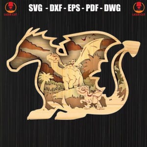 Dragon Scene Multilayer Svg, 3D Mandala Dragon Laser Cut Files, Fantasy Dragon CNC Template,Dragon Engraved Wood Decor Laser Cutting