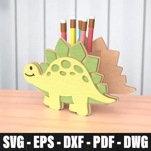 Dinosaur Pen Holder Svg Kids Gift, Wood Pencil Holder, Pen and Pencil Holder Pattern Vector for Laser Cutting, Wooden Pen Box Laser For Kids
