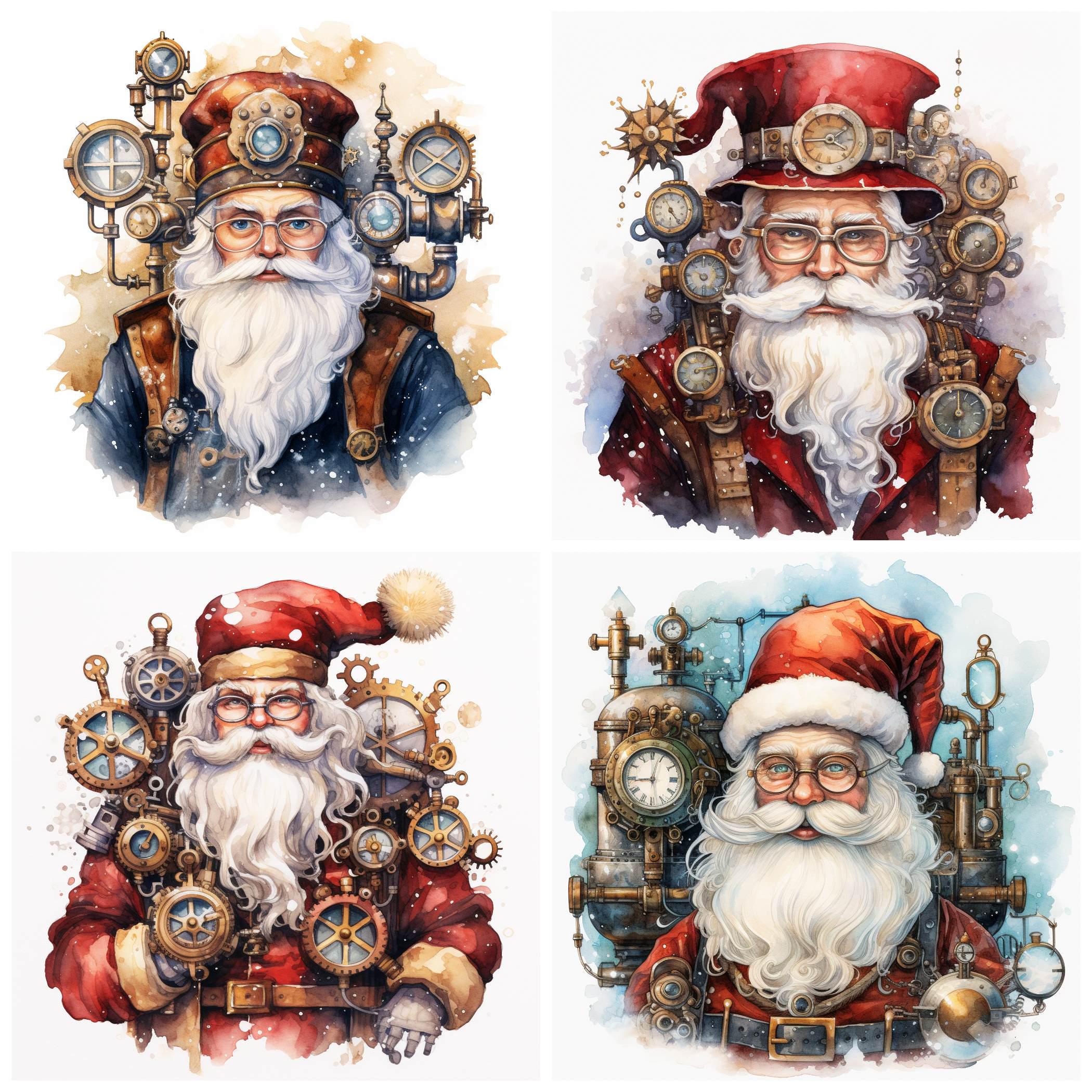 26 Steampunk Santa Claus PNG Clipart, Watercolor Steampunk Christmas ...