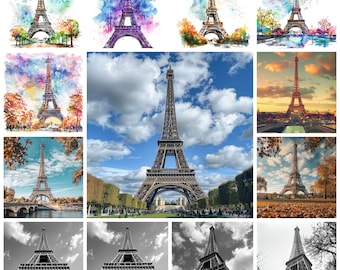 Eiffel Tower JPG Clipart Bundle, Watercolor Eiffel Tower Photography  Digital Art Instant Download, Paper Craft Illustration, Commercial Use