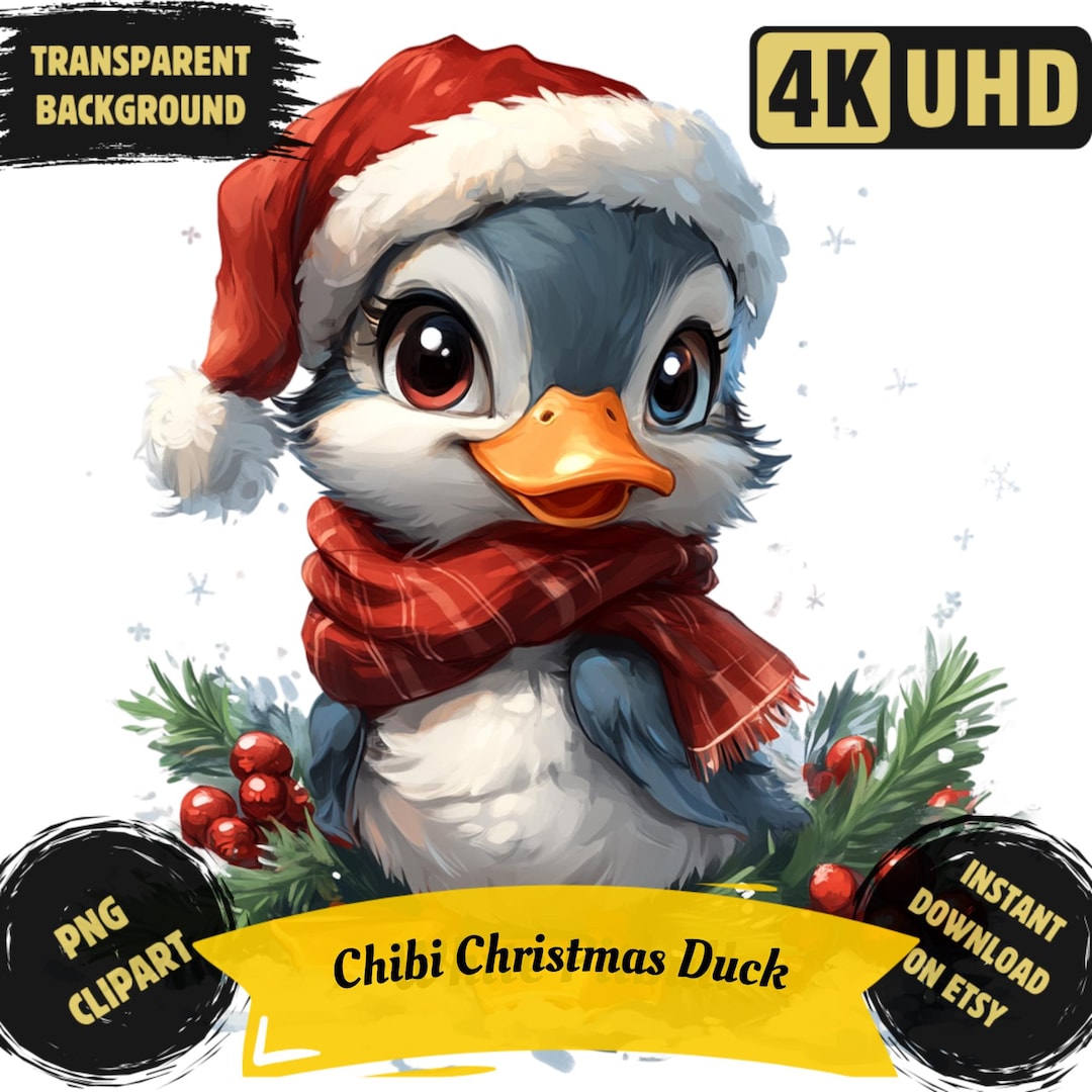 Chibi Christmas Duck PNG Clipart Bundle, Whimsical Xmas Animal ...