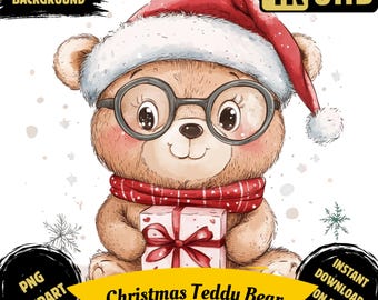 Kerst teddybeer afdrukbare clipart png, aquarel kerst pluizige beer sublimatie, feestelijke teddybeer afbeeldingen, commercieel gebruik