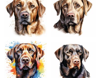 28 Labrador Retriever Dog Breed PNG Clipart Bundle, Akwarela Pet Portrait JPEG Instant Download, Ilustracja Paper Craft, Wykorzystanie komercyjne