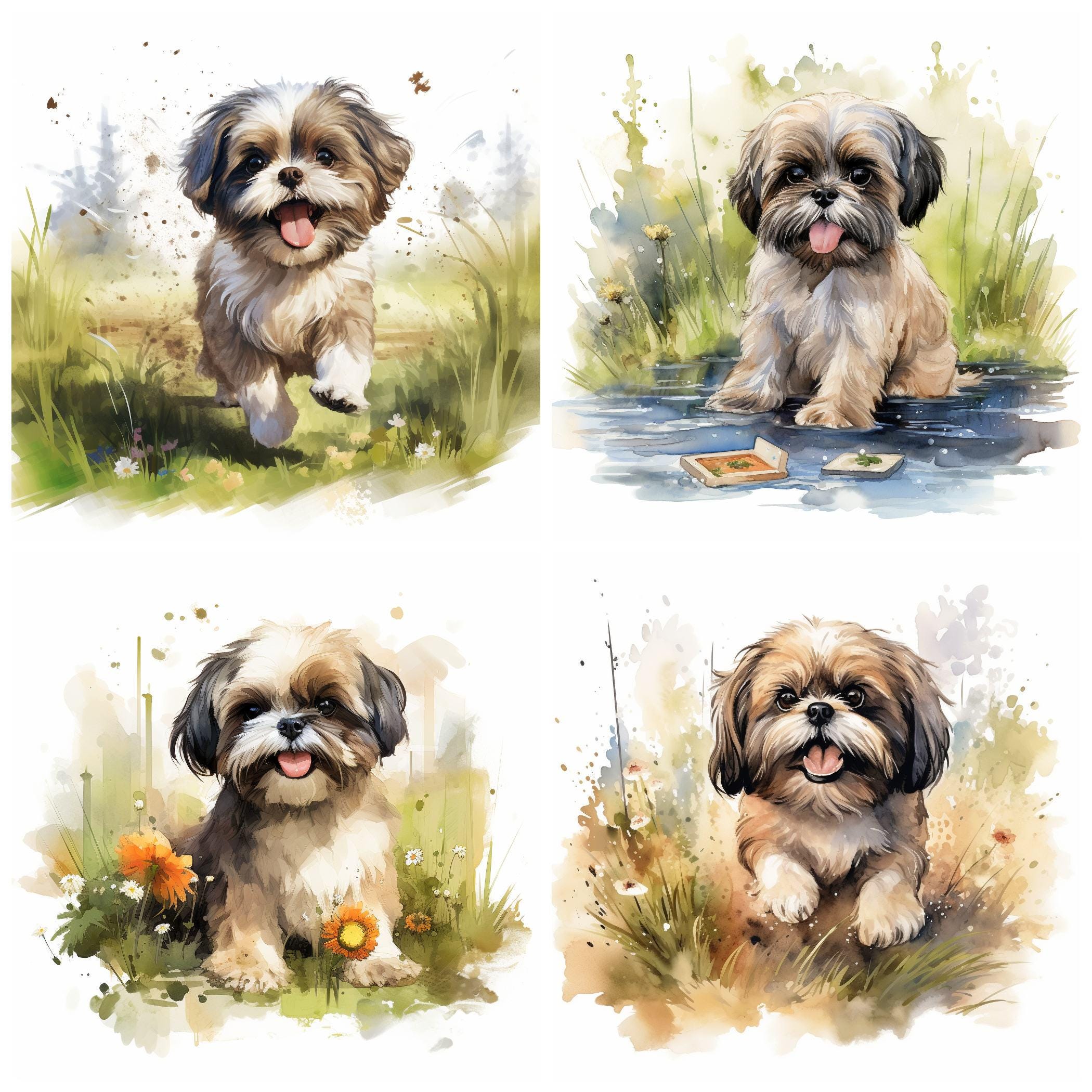 44 Shih Tzu Dog Breed PNG Clipart Bundle, Watercolor Shih Tzu Puppy Pet ...