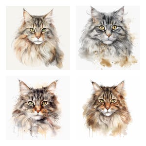 34 Noorse boskat PNG clipartbundel, aquarel Wegie Cat digitale kunst JPEG Instant Download, Paper Craft illustratie, commercieel gebruik