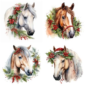 30 Christmas Horse PNG Clipart Bundle, Watercolor Festive Pony Images ...