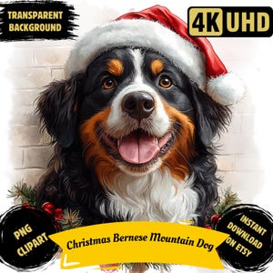 Weihnachten Berner Sennenhund Welpe PNG druckbare Clipart, Aquarell Bernie Welpe Weihnachten Sublimation, festliche Illustration, kommerzielle Nutzung