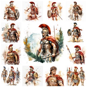 35 Ancient Roma Gladiator PNG Clipart Bundle, Watercolor Colosseum Warrior Art JPEG Instant Download, Ancient Roman Fighter, Commercial Use