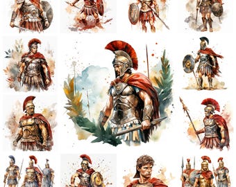 35 Ancient Roma Gladiator PNG clipart bundel, aquarel Colosseum Warrior Art JPEG Instant Download, oude Romeinse jager, commercieel gebruik