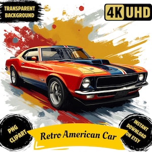 Imágenes prediseñadas imprimibles PNG de coche americano retro, coche americano vintage de acuarela, coche americano retro antiguo, coche americano clásico, uso comercial
