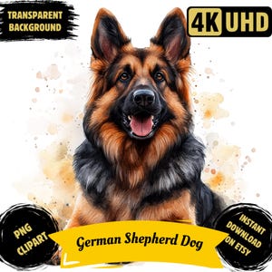 German Shepherd Dog Breed PNG Printable Clipart, Watercolor Scenery Sublimation, German Dog Pet Portrait Illustration Image, Commercial Use