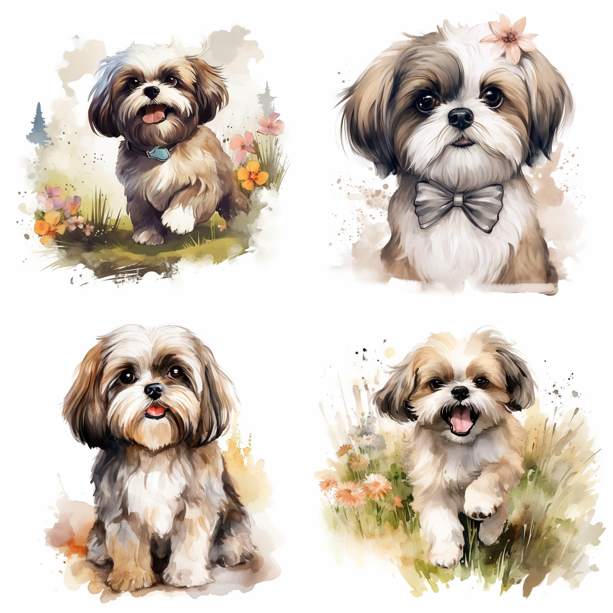 44 Shih Tzu Dog Breed PNG Clipart Bundle, Watercolor Shih Tzu Puppy Pet ...