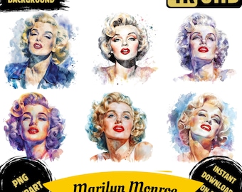 5 Marilyn Monroe PNG Clipart Bundle, Akwarela Movie Star Monroe Images, Hollywood Icon Marilyn Monroe Digital Sublimation, Papierowe Rzemiosło