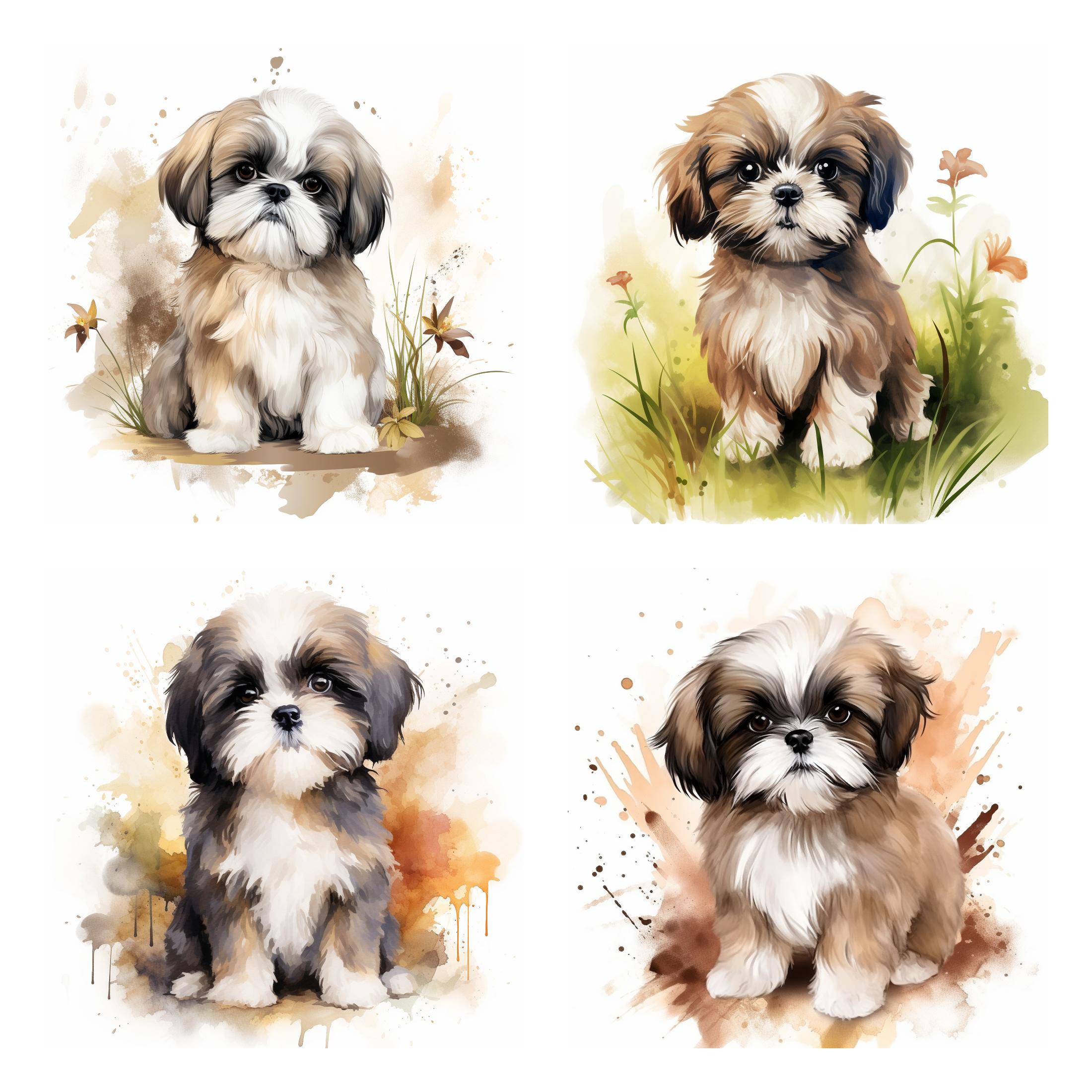 21 Shih Tzu Puppy Dog Breed PNG Clipart Bundle, Watercolor Pet Portrait ...