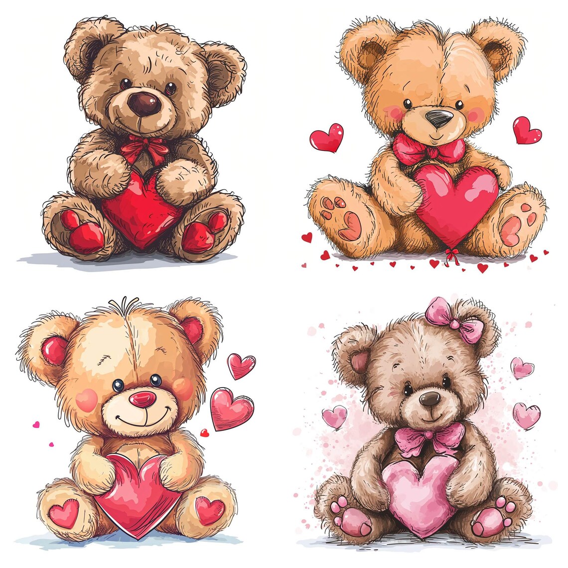 25 Valentine Day Teddy Bear PNG Clipart Bundle, Watercolor Teddy Bear ...