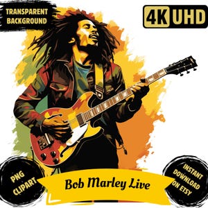 Bob Marley Live PNG Clipart, aquarelle Bob Marley paysage imprimable Art numérique, Sublimation Bob Marley, Illustration Bob Marley