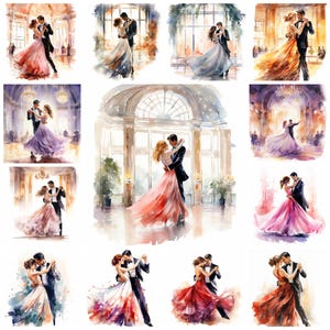 32 Ballroom Dancing PNG Clipart Bundle, Watercolor Waltz Dance Digital Art JPEG Download instantâneo, Ilustração de artesanato em papel, Uso comercial