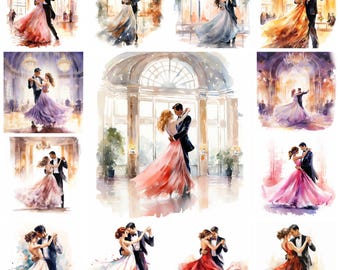 32 Ballroom Dancing PNG Clipart Bundle, Watercolor Waltz Dance Digital Art JPEG Instant Download, Paper Craft Illustration, Commercial Use