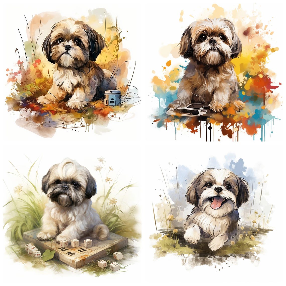 44 Shih Tzu Dog Breed PNG Clipart Bundle, Watercolor Shih Tzu Puppy Pet ...