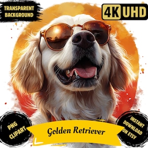 Imágenes prediseñadas imprimibles PNG de Golden Retriever, sublimación de paisaje de Golden Retriever en acuarela, imagen de ilustración de raza de perro dorado, uso comercial