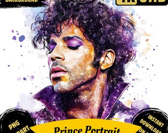 Prince Portrait PNG Clipart Bundle, Watercolor Prince Slhouette Images, Prince Pop Art Style,  Prince Retro Aesthetic Digital Sublimation