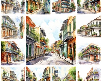 27 French Quarter PNG Clipart Bundle, Watercolor French Quarter Digital Art Instant Download, Paper Craft Illustration, Commercial Use