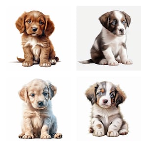 36 Cute Puppy PNG Clipart Bundle, Watercolor Puppies Pet Portrait Instant Download, Baby Dog Paper Craft Illustration, Commercial Use